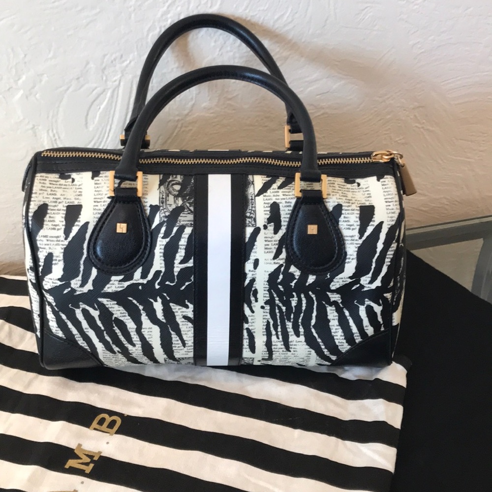 L.A.M.B Gwen Stefani Zebra Newsprint Satchel - Picture 3 of 4